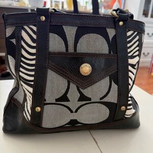 COACH Signature Canvas File Bag Zebra Brown Tan Crossbody Medium Pocket Y2K